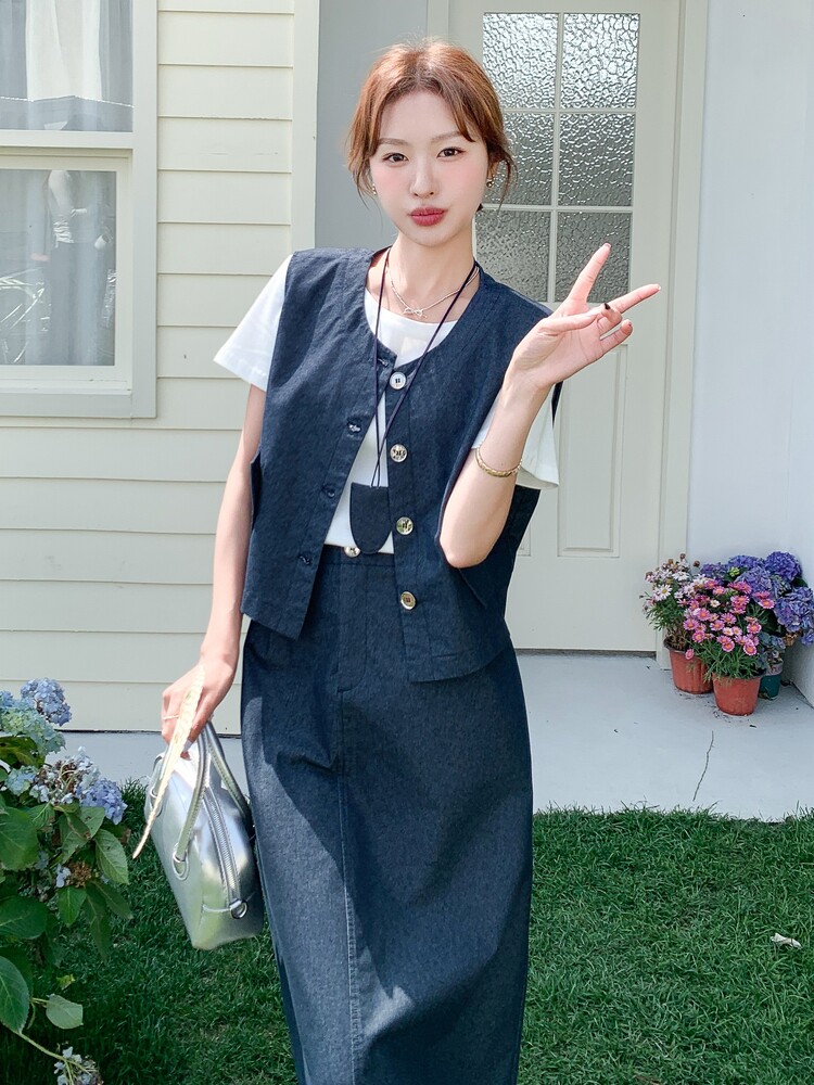 休闲牛仔马甲半身裙套装女夏三件套洋气减龄显瘦遮肉韩系穿搭爆款,女装套装/套裙,慧尚依恋