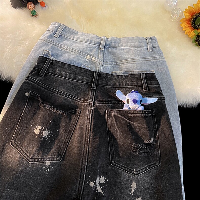 夏季无影墙男士宽松直通毛边破洞乞丐泼漆五分短裤男大码高街小众，男装牛仔裤，星座301D-4(原星座1004-4）