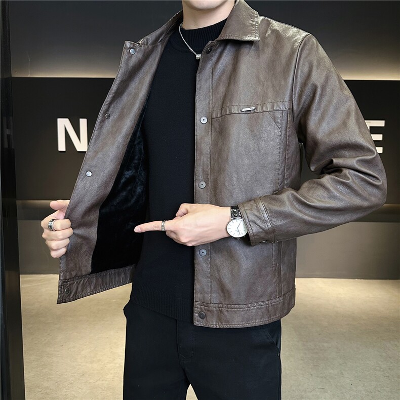 抖音加绒加厚男士外套秋冬季2025新款皮夹克A313-8859-P148,男装夹克,电商A313