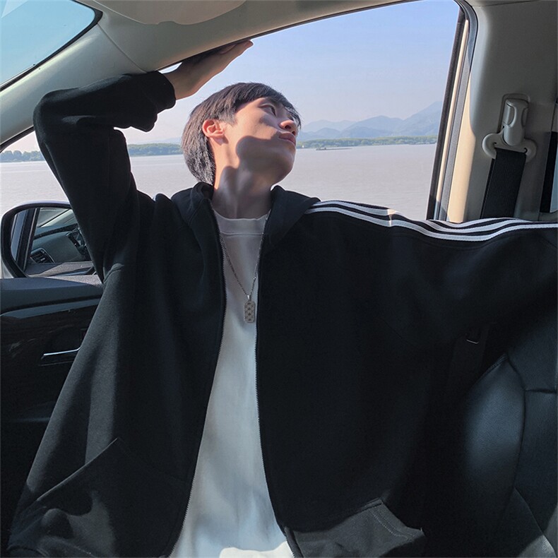 抖音得物重磅全棉二开支持退换360克三条杠连帽卫衣开衫外套CM30,女装短外套,电商A486