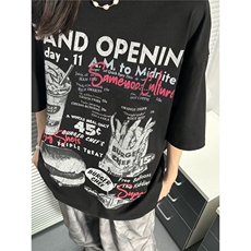 重磅趣味汉堡纯棉短袖男款潮牌慵懒风宽松休闲夏季T恤TT476，男装T恤，星座516A