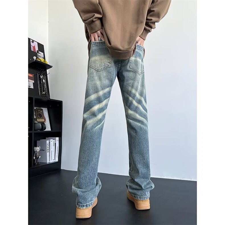 复古美式蓝色扎染牛仔裤男女潮牌宽松直筒长裤潮S2376P55,男装牛仔裤,星座1116-2