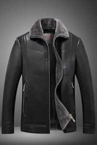 8807/P110爸爸加绒皮衣外套冬装加绒加厚保暖皮衣老服男装老年装图片