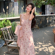 新品首木耳边吊带碎花连衣裙+开衫两件套-2d075-p175-k235，女装连衣裙，2D075