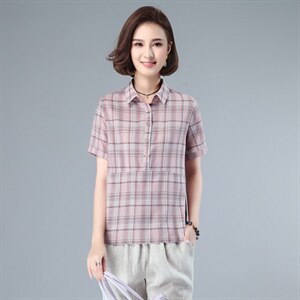 纯棉格子衬衫女2021夏装新款韩版通勤拼接全棉衬衣休闲小衫图片