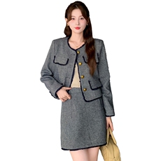 2024年秋季新款法式小香风高级感撞色半裙两件套，女装套装/套裙，心心服饰