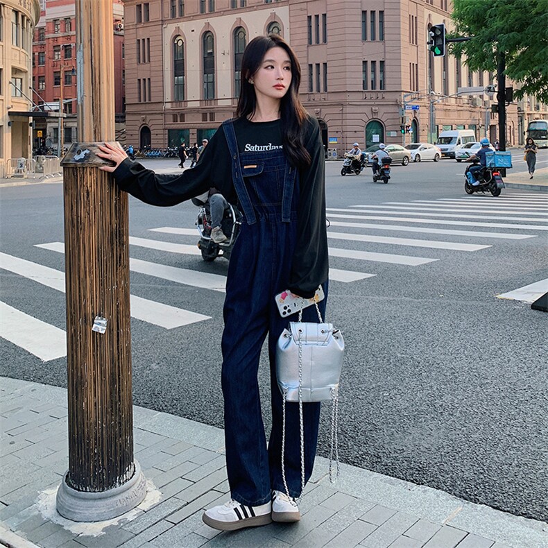 《高质现货》新品时尚抽绳口袋抽绳背带裤牛仔裤,女装牛仔裤,唛多