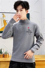 冬季毛衣加厚保暖比心套头毛衫打底针织衫高领爱心灰M227加绒P45，男装针织衫/毛衣，星座1207