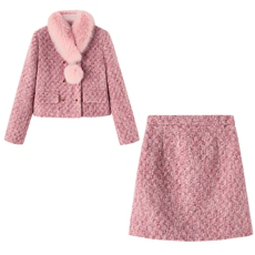 【现货bao款】2025冬装新款韩式淑女小香羽绒短裙套装90绒狐狸毛，女装套装/套裙，众宇琦