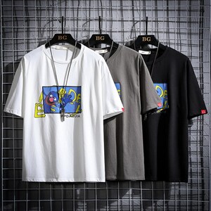 2021夏季新网格风日系大码男已注册卡通印花短袖T恤T1050-P25图片
