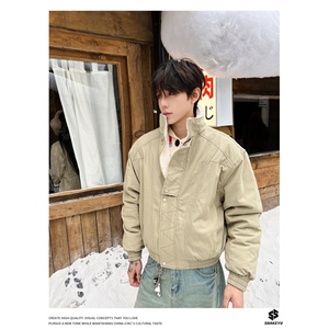 美式解构缉明线立领工装夹克秋冬款加绒加厚廓形棉服男女图片