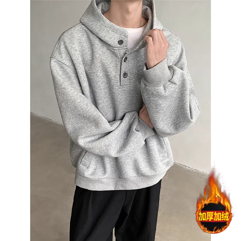 网图M-8XL秋冬美式高领纽扣加绒连帽卫衣情侣外套A025-PWR111-P58图片