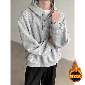 网图M-8XL秋冬美式高领纽扣加绒连帽卫衣情侣外套A025-PWR111-P58图片