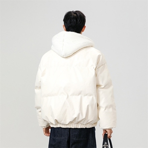现货 假两件pu皮衣棉服外套男冬季新款加厚美式高街棉衣M106-P120图片