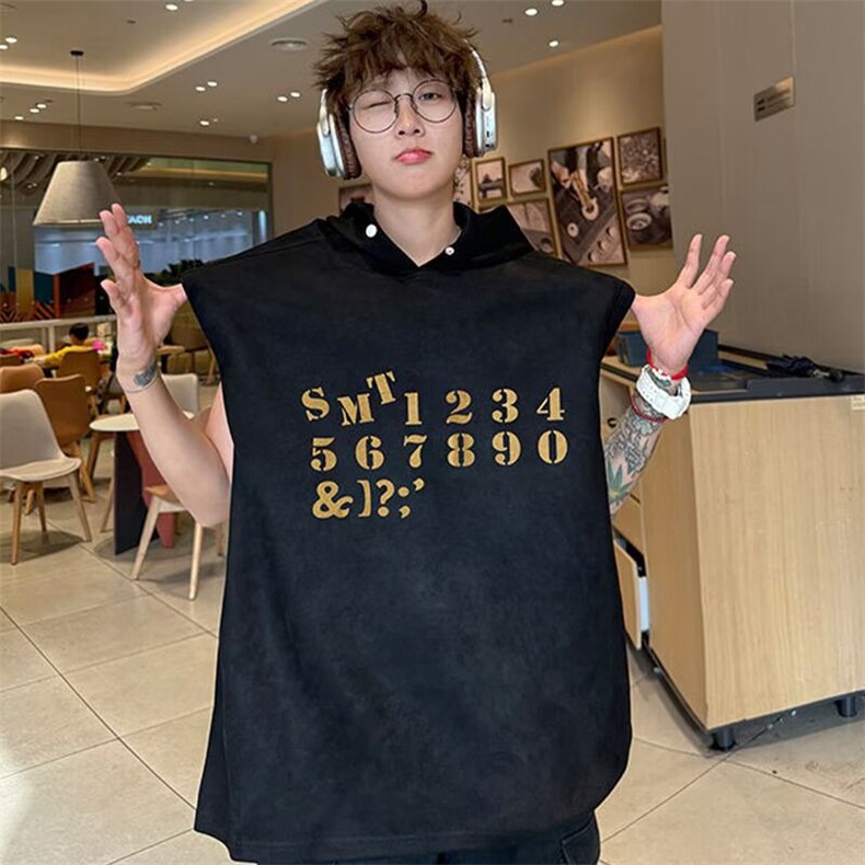 美式运动篮球服连帽卫衣健身带帽背心男夏季无袖坎肩t恤麂皮绒,男装背心/马甲,星座715-4