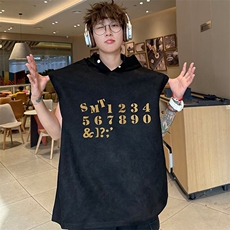 美式运动篮球服连帽卫衣健身带帽背心男夏季无袖坎肩t恤麂皮绒，男装背心/马甲，星座715-4