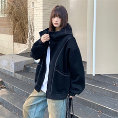 抖音得物高品质秋冬美式高街重磅结构辑明线纹理连帽卫衣外套W111，女装短外套，电商A486-1