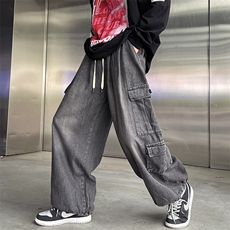 美式hiphop垂感束脚牛仔裤男女高街阔腿工装裤N0199-P45，男装牛仔裤，星座308B-1