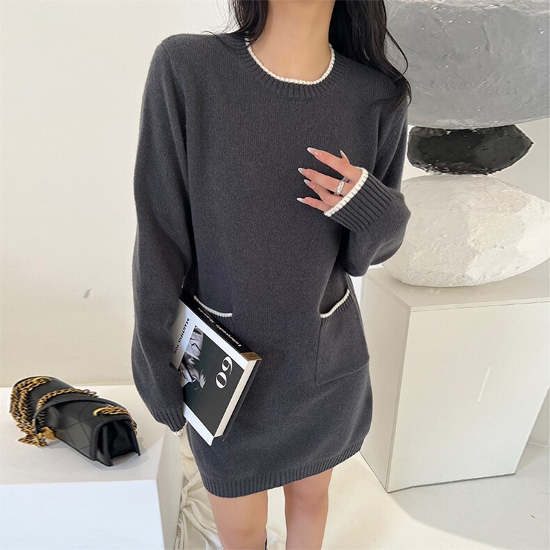 新款澳毛打底羊毛裙女修身时尚内搭圆领带兜羊毛打底裙，女装连衣裙，臻纶羊绒