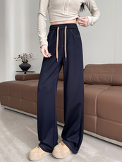 牛仔裤阔腿宽松新款春季小个子高腰深蓝色窄版直筒裤子，女装休闲裤，云美莎专业女裤-全店现货