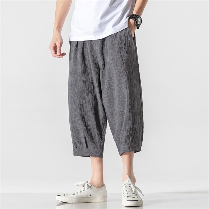 K22P50无影墙冰丝加大码哈伦裤七分裤风纯色夏装凉爽，男装休闲裤，电商A026