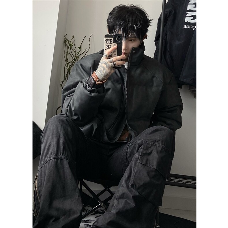 现货）档口图美拉德复古皮棉衣纯色立领加厚棉袄棉服7383-特P90,男装棉衣,星座1213