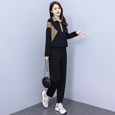 拼色洋气减龄休闲套装女士2023春秋新款微胖时尚一整套两件套，女装套装/套裙，千千佰惠