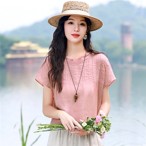 2026夏季苎麻时尚简约大方气质优雅休闲透气上衣，女装衬衫，独衣靓