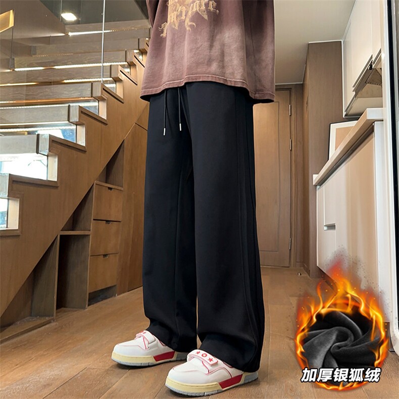 特批P35无差价冬款褶边阔腿裤男士加厚保暖设计感卫裤K1114J加绒,男装休闲裤,电商A001-1