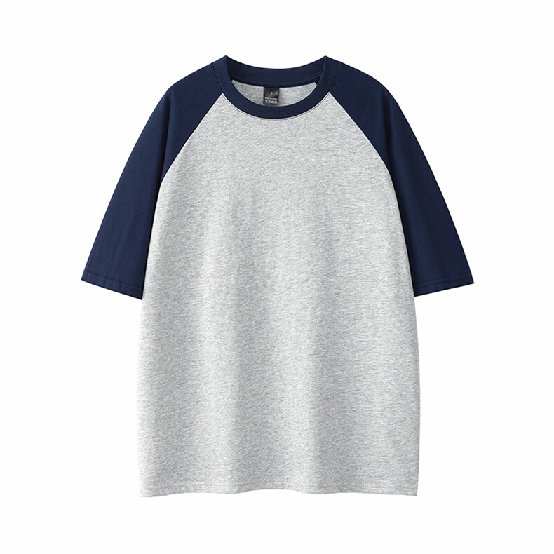 抖音得物高品质二开240克宽松纯棉美式潮牌插肩袖拼接短袖T恤,男装T恤,电商A486-1