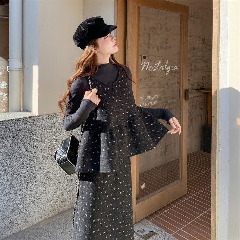 【主推】打底针织+碎花两面穿背心套裙三件套2D148-2606-P175K260,女装套装/套裙,2D148