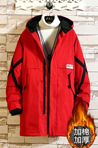 8XL~M 2023冬季新款中长款连帽风衣棉衣大衣男加肥加大码胖子宽松图片