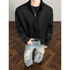 2026春季新款痞帅高街纯色立领大码夹克外套男J6501-特P60控128，男装夹克，电商A001-1