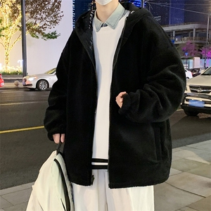新款冬季加绒加厚棉服羊羔绒连帽百搭双面穿港风外套男MY102P95图片