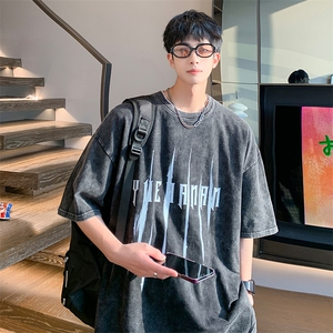 抖音供货、210克现货水洗棉印花宽松版短袖T恤 D223A-T22134-P30图片