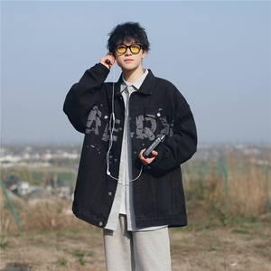 美式牛仔外套男士春秋季新款潮牌宽松印花男生复古J3088-P60图片