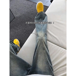 1506-1/KG6411/P44美式痞帅裤子修身直筒复古小众设计感牛仔裤男图片