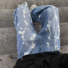 美式街头印花牛仔裤男秋季风宽松百搭设计感拖地阔腿裤子NE0063，男装牛仔裤，星座1116A-1（原606A）