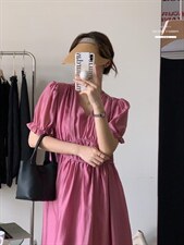 法式方领泡泡袖连衣裙夏季设计感小众温柔高级感初恋茶歇裙子，女装连衣裙，香丽迪1