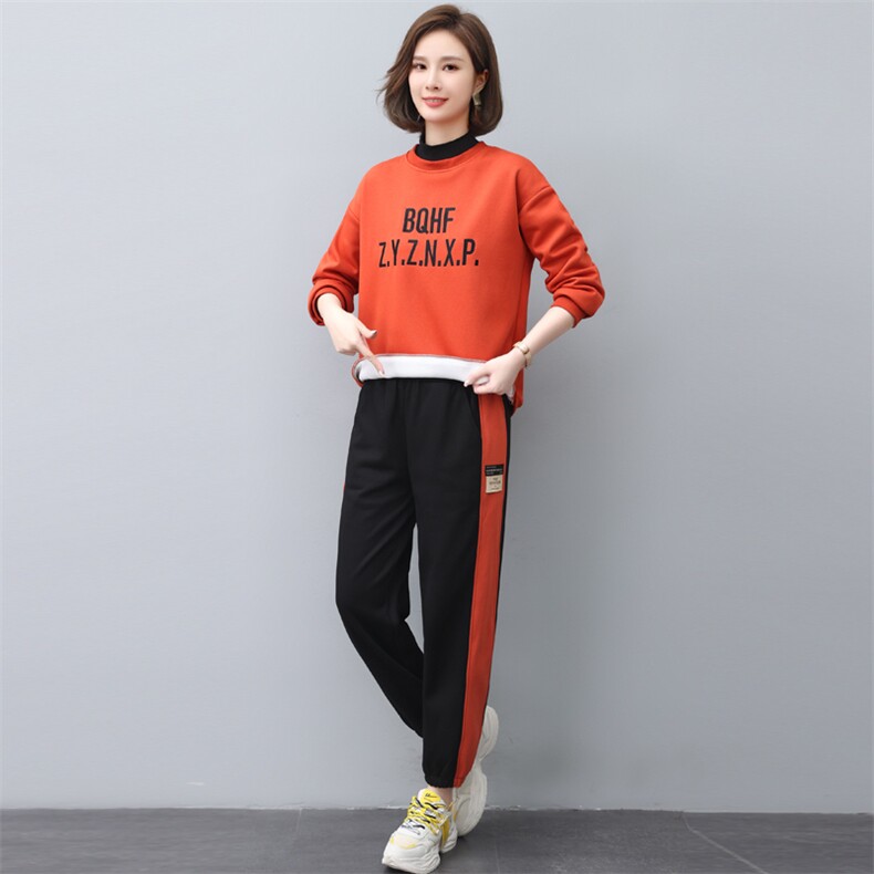 2022冬季新款时尚刺绣加绒休闲套装女宽松显瘦保暖两件套,女装套装/套裙,依恋蒂丝