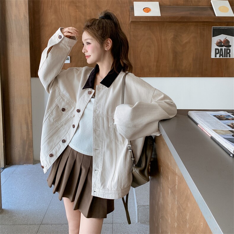 【新款主推】25秋时髦撞色休闲牛仔外套女2C372-851-P155控228,女装短外套,2C372