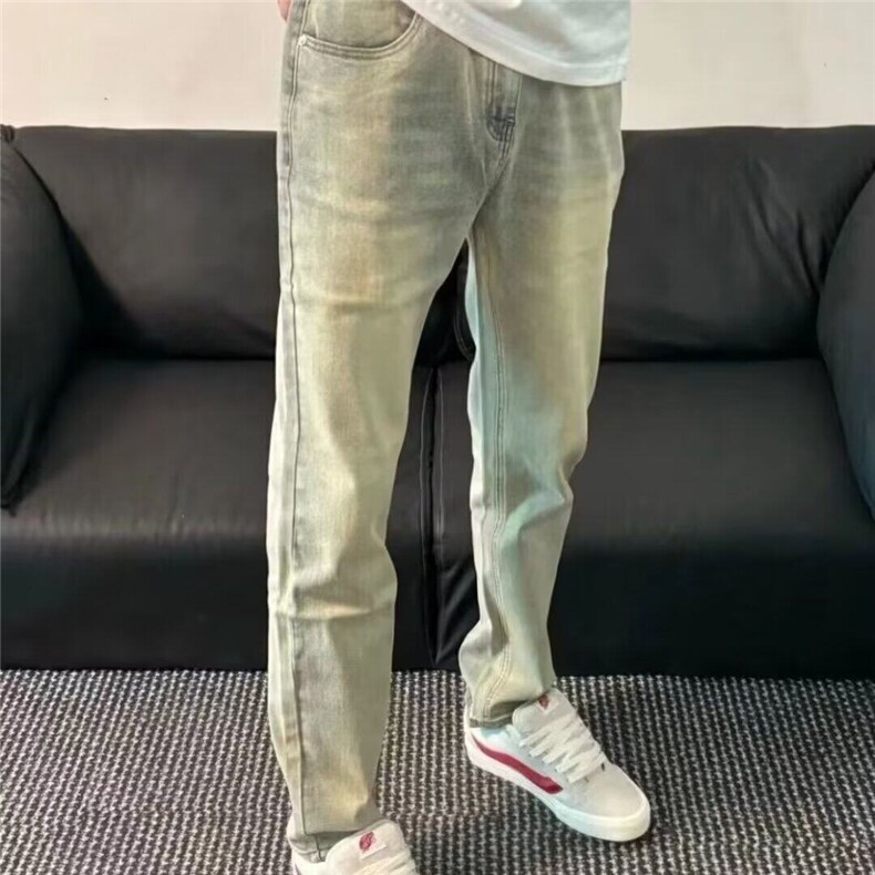 网红新款修身牛仔裤男韩版水洗黄泥做旧小直筒小脚社会长青年裤子,男装休闲裤,星座506A