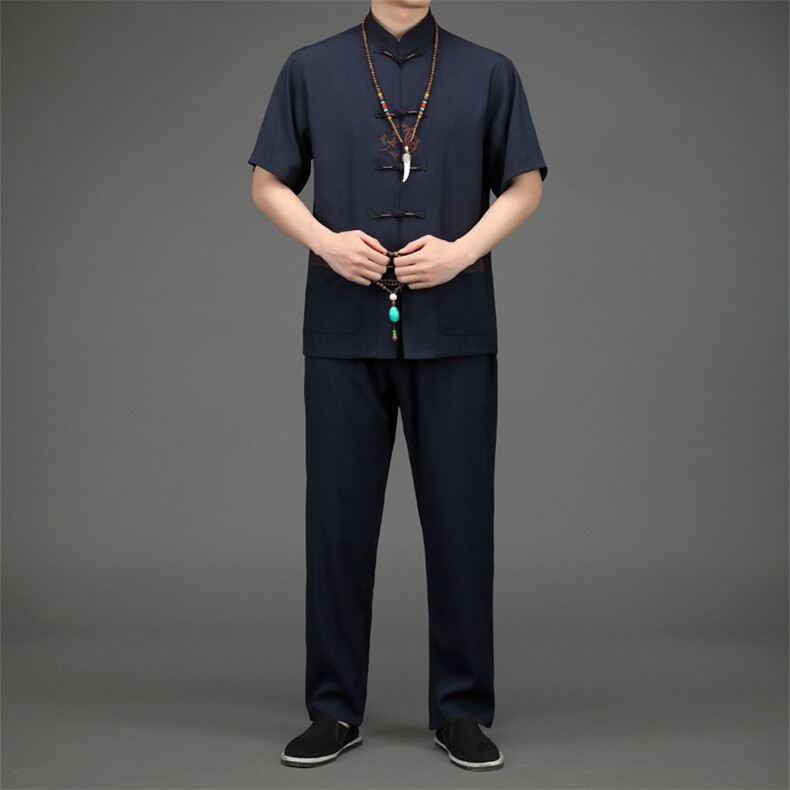 BETZ2201钱塘2020-2风亚麻唐装中老年男装中老年套装P120，男装中老年男装，钱塘207-2