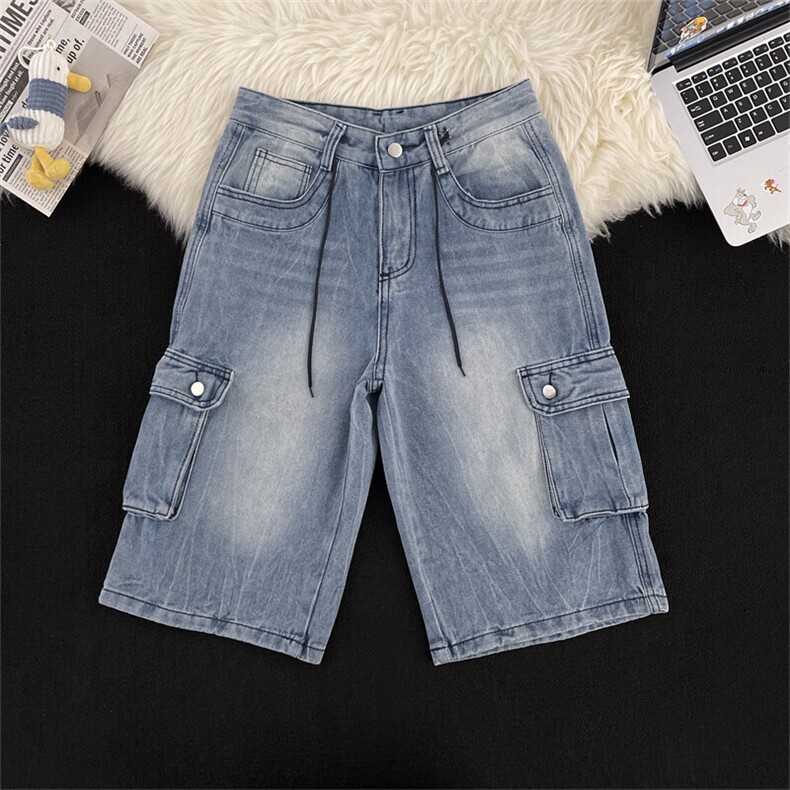 男士美式复古牛仔短裤宽松直筒五分裤子百搭休闲中裤D01147-P40，男装牛仔裤，星座308B-1