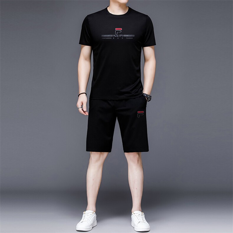 2023年夏款潮流休闲时尚男士运动短袖短裤套装P130,男装休闲套装,电商D223-1