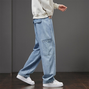 水洗牛仔裤男士春季新款潮牌侧边口袋直筒宽松潮流裤子J8085-P50图片