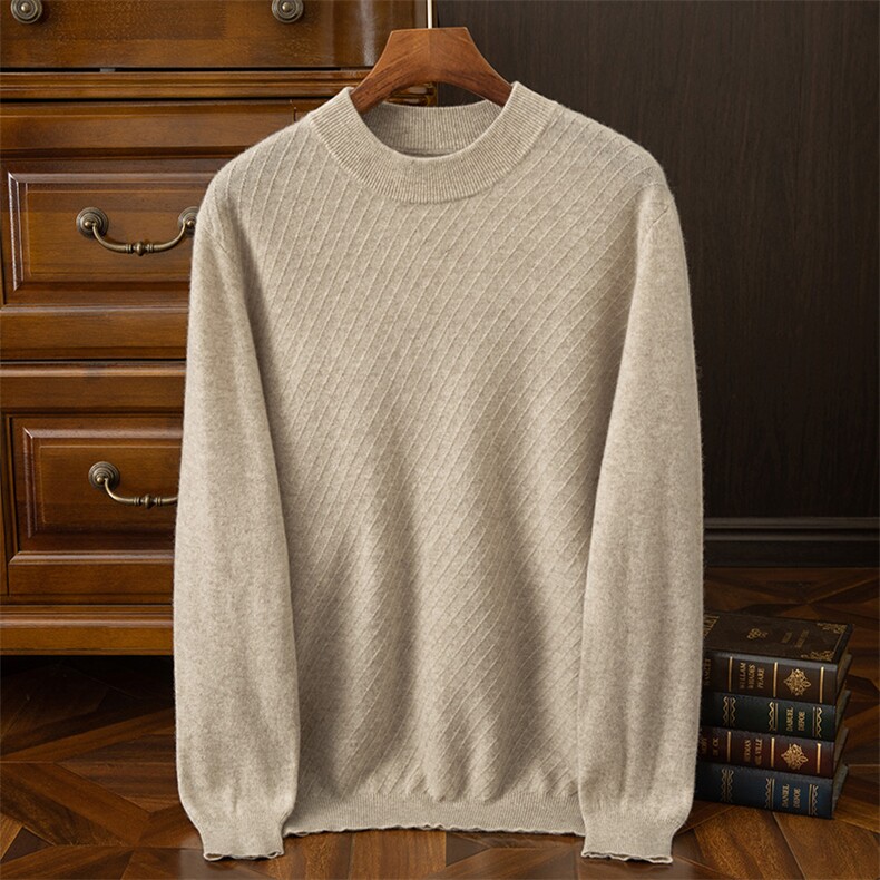 男款秋冬保暖衫斜纹圆领35%男装，男装羊绒套衫，飞邦羊绒