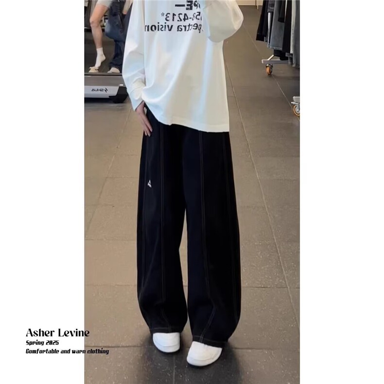 美式复古设计感辑明线男女潮牌高街宽松阔腿拖地休闲裤2026,男装休闲裤,四季星座505