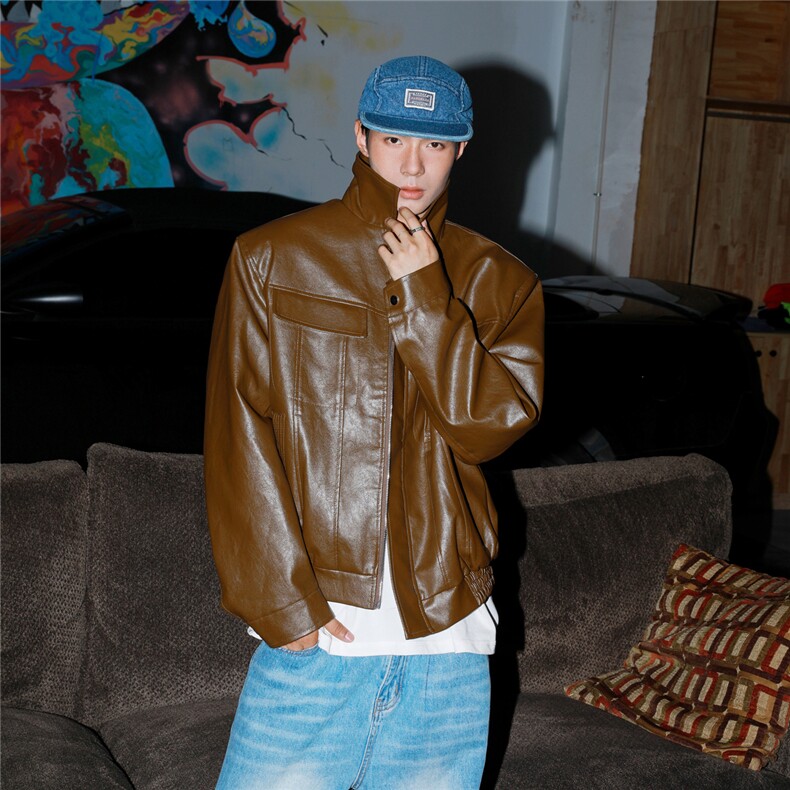 2025港风成分PU皮,工装皮衣夹克男机车皮大码M-5XL夹克JK77869P85，男装皮衣，星座227-7