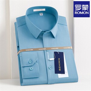 秋天衬衫男长袖秋季薄款中年男士商务休闲纯色免烫无缝衬衣图片